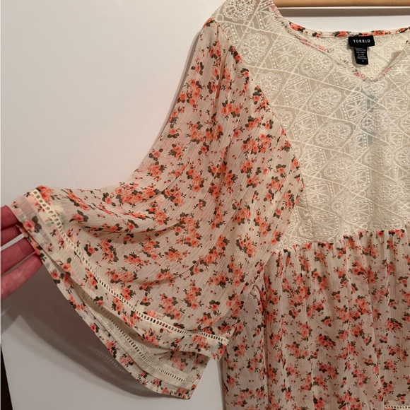 Torrid Floral Lace Inset Chiffon Blouse - Picture 5 of 6